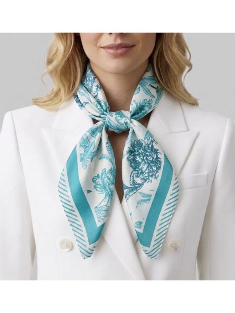 ❤️ Elegant Bandana Square Silky Soft Scarf Floral Geometric Teal headband hijab